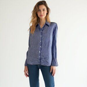 💕 Mango Blue and White Striped Button-Up Shirt 6